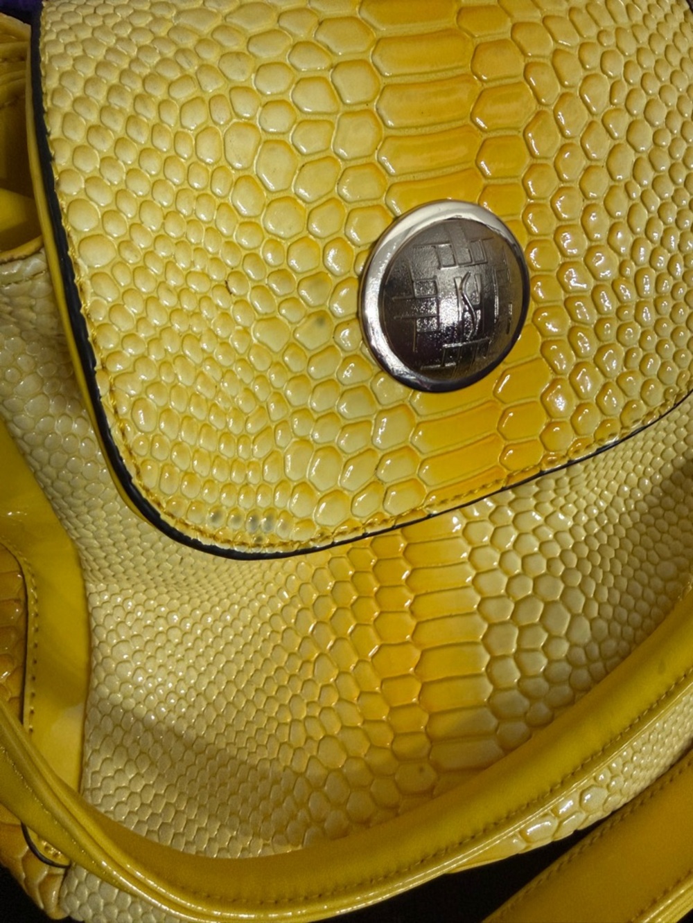Haiying Snider Bright Yellow Snake Embossed Faux Leather Satchel Shoulder Bag - Picture 6 of 14